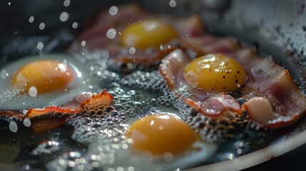 Wall Mural - A frying pan filled with eggs and bacon