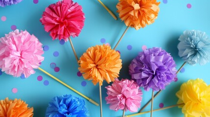 Wall Mural - A bunch of paper flowers on a stick