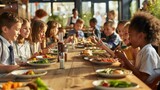 Fototapeta  - healthy school kids eating