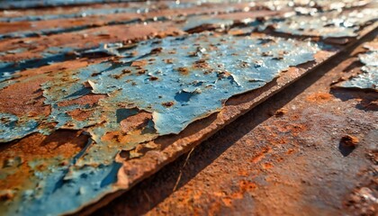 Wall Mural - closeup of surface of flaking weathered rusty metal