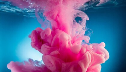 Wall Mural - puffs of pink smoke in front of a blue background stock photo in the style of bold color blobs resin juxtaposed imagery realistic hyper detail