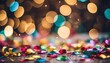 lively and celebratory blurred bokeh background with colorful confetti and dynamic party elements