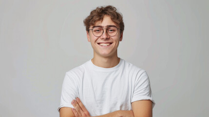 Sticker - cheerful young man smiling at the camera with his arms crossed.