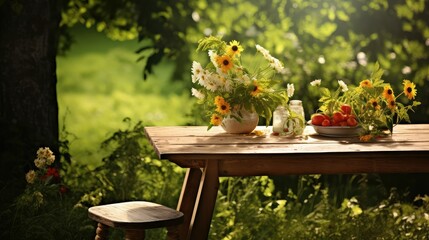 Poster - leaves table nature background