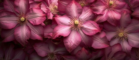 Wall Mural - Beautiful pink Clemaea flowers blooming in a vibrant wallpaper design