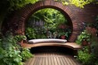 Smart Garden Design: Ornate Benches and Exposed Brick Wall with Modern Gadgets