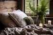 Lush Fern and Orchid Bedside Displays Create Serene Rustic Bedroom Vibe