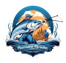 fishing tournament illustration template for logo and t shirt print