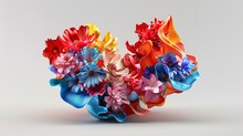 3D render of a sculptural top where the fabric peels away to reveal a heart of flowers bursting forth in a vibrant display of color