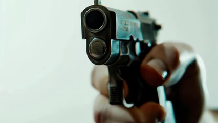 Poster - A person holding a gun, suitable for crime or security concepts.