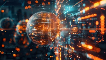 Poster - A sphere with glowing lights in the center, suitable for technology concepts.