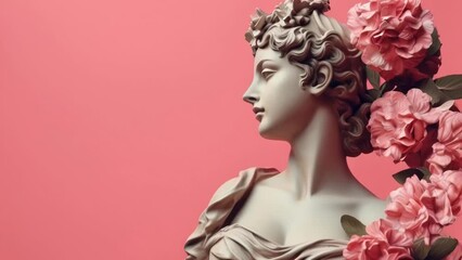 Aufkleber - A statue of a woman surrounded by colorful flowers. Perfect for garden or nature themes.