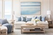 Coastal Serenity: Blue Hues and Simple Functional Furniture in a Calm Room