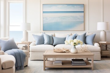 Wall Mural - Coastal Serenity: Blue Hues and Simple Functional Furniture in a Calm Room