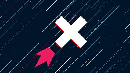 Poster - Plus symbol flies through the universe on a jet propulsion. The symbol in the center is shaking due to high speed. Seamless looped 4k animation on dark blue background with stars