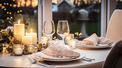 Festive date night tablescape idea, dinner table setting for two and Christmas, New Year, Valentines day decor, English country home styling