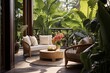 Lush Tropical Plant Decorations Surrounding Comfortable Lounge in Stylish Villa