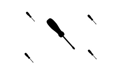Poster - Zoom in and out animation the screwdriver symbol. Large black symbol in the center and four small symbols around. Seamless looped 4k animation on white background