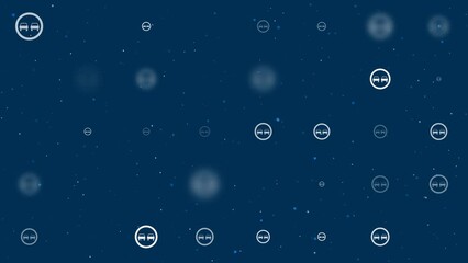 Poster - Template animation of evenly spaced no overtaking signs of different sizes and opacity. Animation of transparency and size. Seamless looped 4k animation on dark blue background with stars