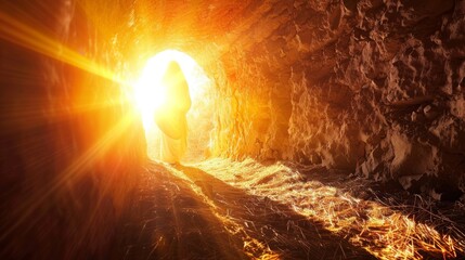 Canvas Print - An uplifting image of Jesus Christ's resurrection, emerging from the tomb with radiant light, symbolizing new life.