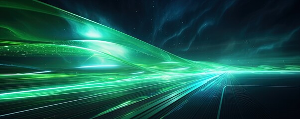 Wall Mural - abstract futuristic background with green blue glowing neon moving high speed wave lines and bokeh lights. Data transfer concept Fantastic wallpaper