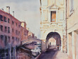 Canal at the old town of Chioggia - Italy Europe. Picture created with watercolors