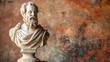 Classic marble bust of a philosopher on warm textured backdrop. perfect for history and art themes. timeless elegance captured in stone. AI