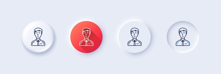 Poster - Man line icon. Neumorphic, Red gradient, 3d pin buttons. User or businessman person sign. Male silhouette symbol. Line icons. Neumorphic buttons with outline signs. Vector