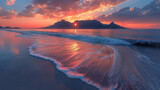 Fototapeta  - Sunset panorama HDR of a beach near cape town, south africa. Table mountain can be seen in the distance. Very large file perfect for backgrounds or billboards.