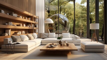 Blank living room interior with white couches