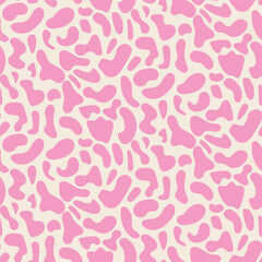 Wall Mural - Hot pink abstract cow print seamless pattern on white background. For textile, fabric and apparel.