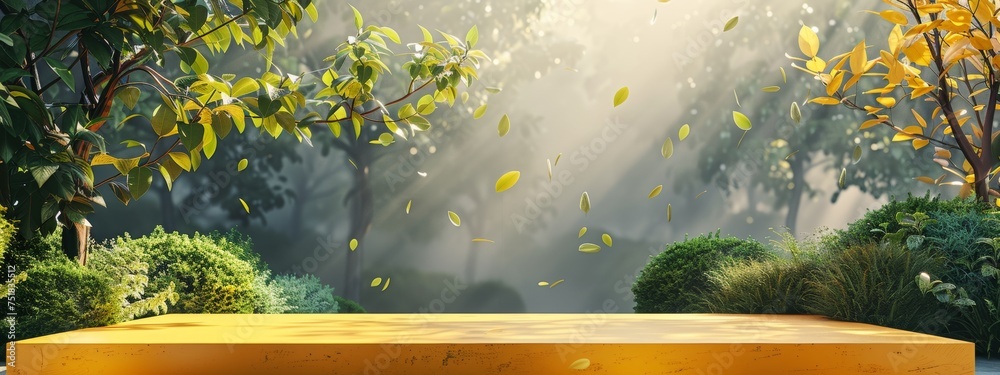 Yellow podium product background 3d summer display platform nature ...
