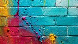 Fototapeta Młodzieżowe - paint splash graffiti brick wall colorful background