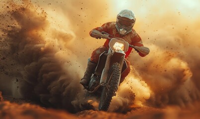 Poster - A speedway biker on a track is making a lot of dust