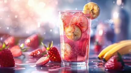 Poster - blend strawberry banana drink