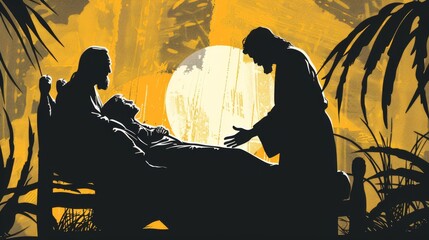 Silhouette of the healing of Jairus's daughter by Jesus