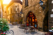 Cozy street of Poble Espanyol - traditional architectures in Barcelona, Spain