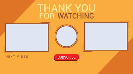 Wall Mural - end screen, orange and yellow color palette, red subscribe button, 2 video's, 1 channel