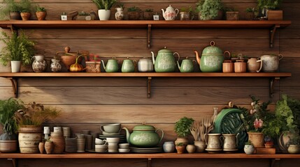 Canvas Print - cookware shelf kitchen background