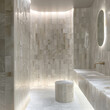 Subdued pastel hues in a calming marble mosaic, transforming the office washroom into a tranquil retreat
