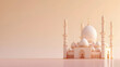 3d mosque with light brown and slight white gradations on a bright light brown background with copy space