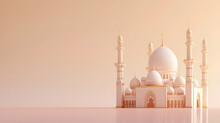 3d Mosque With Light Brown And Slight White Gradations On A Bright Light Brown Background With Copy Space