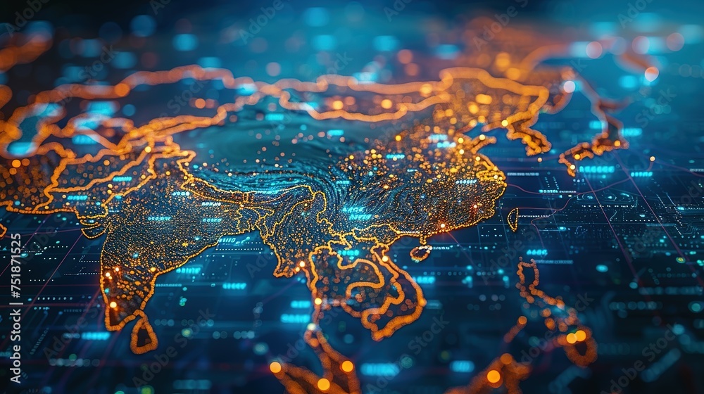 Digital map of Asia, concept of global network and connectivity, data ...