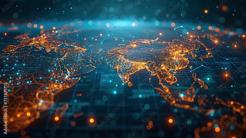 Digital map of Asia, concept of global network and connectivity, data ...