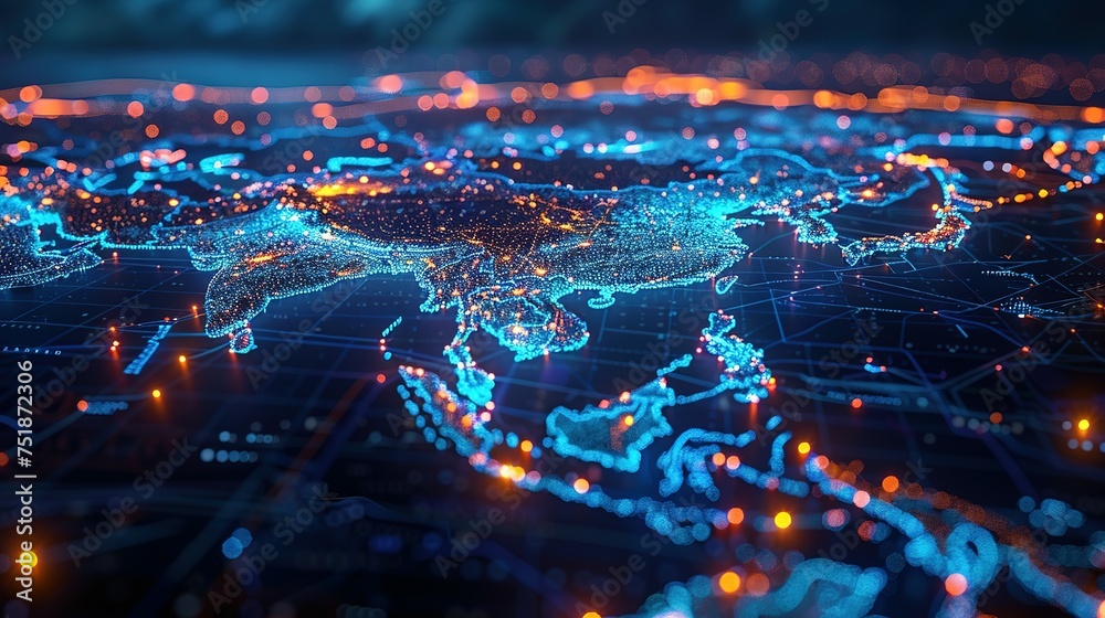 Digital map of Asia, concept of global network and connectivity, data ...