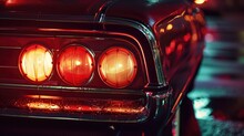 The Glowing Taillights Of A Classic Car At Night, Radiating Retro Charm And Nostalgia