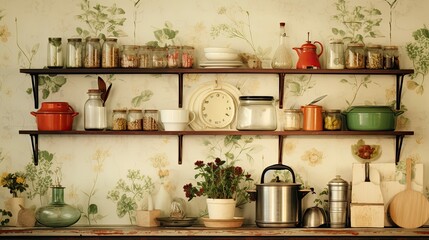 Canvas Print - classic vintage kitchen background