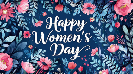 Poster - International Women's Day background with copy space, Women's Day holiday with flowers and text happy women's day