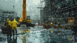 wet rainy construction site