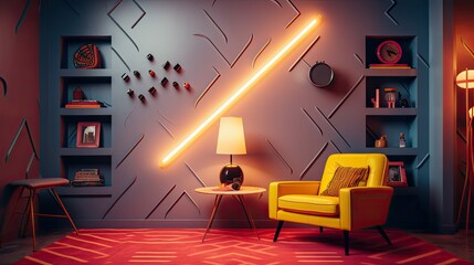 Sticker - retro interior neon background